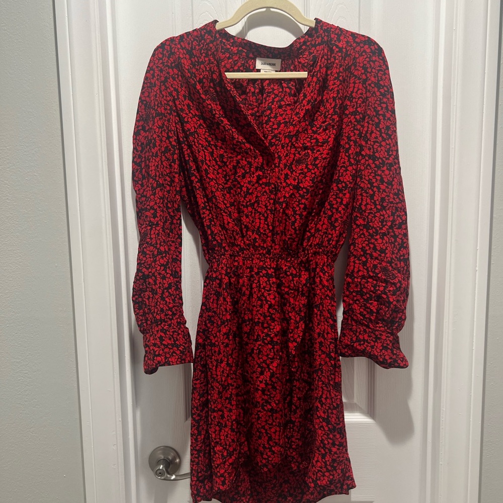Zadig Voltaire Rinka Bico Flowers Long Sleeve Ruffled Logo Dress XSmall